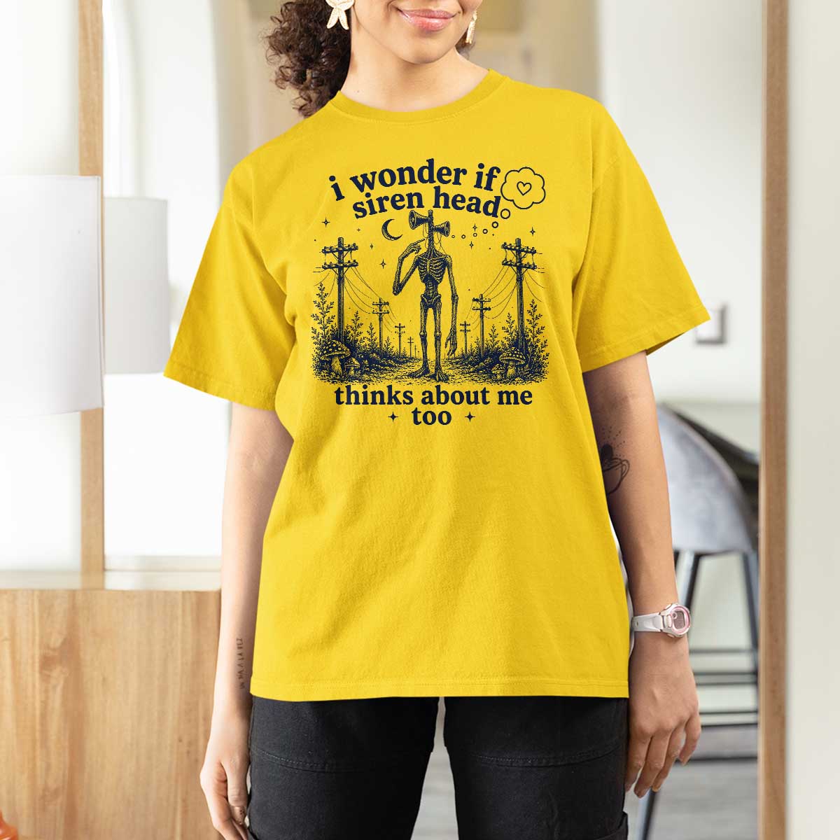 Funny Siren Head T Shirt For Women I Wonder If Siren Head Thinks About Me Too Weirdcore Cryptid Lovers