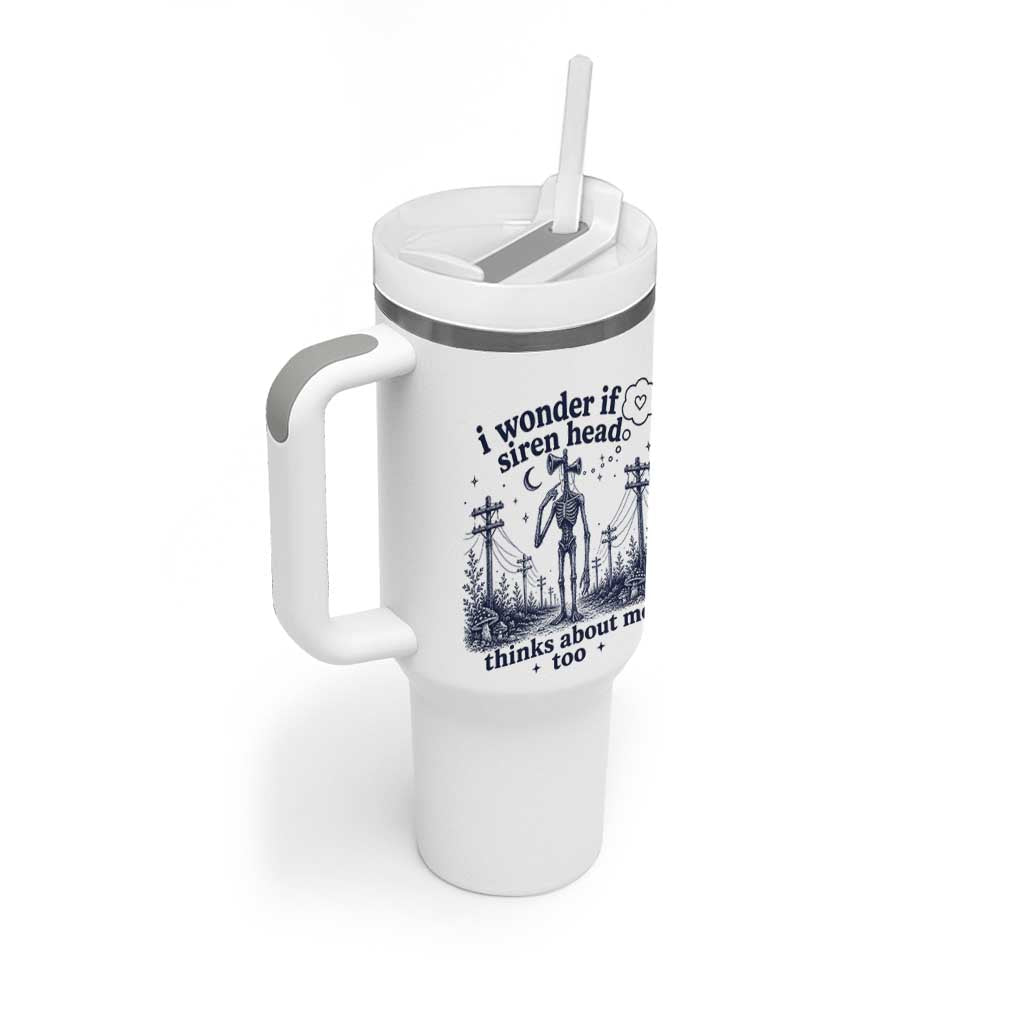 Funny Siren Head Tumbler With Handle I Wonder If Siren Head Thinks About Me Too Weirdcore Cryptid Lovers