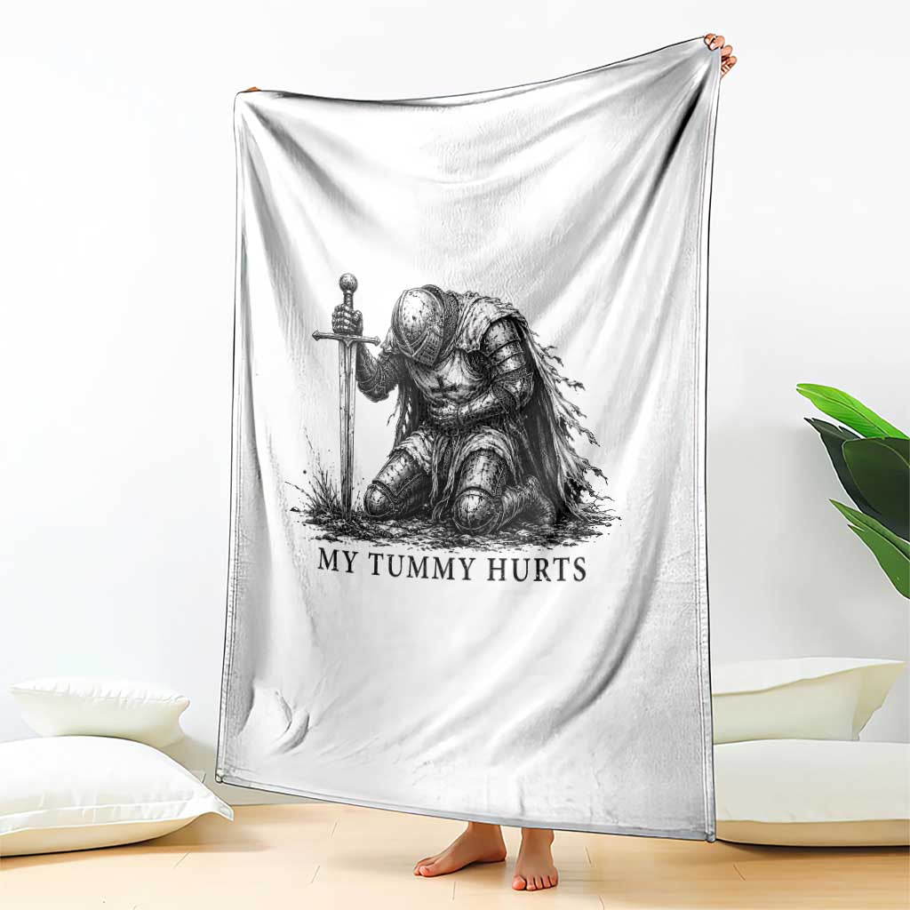 Tummy Hurts Funny Medieval Knight Throw Blanket Dark Fantasy Meme