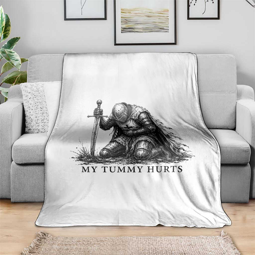 Tummy Hurts Funny Medieval Knight Throw Blanket Dark Fantasy Meme