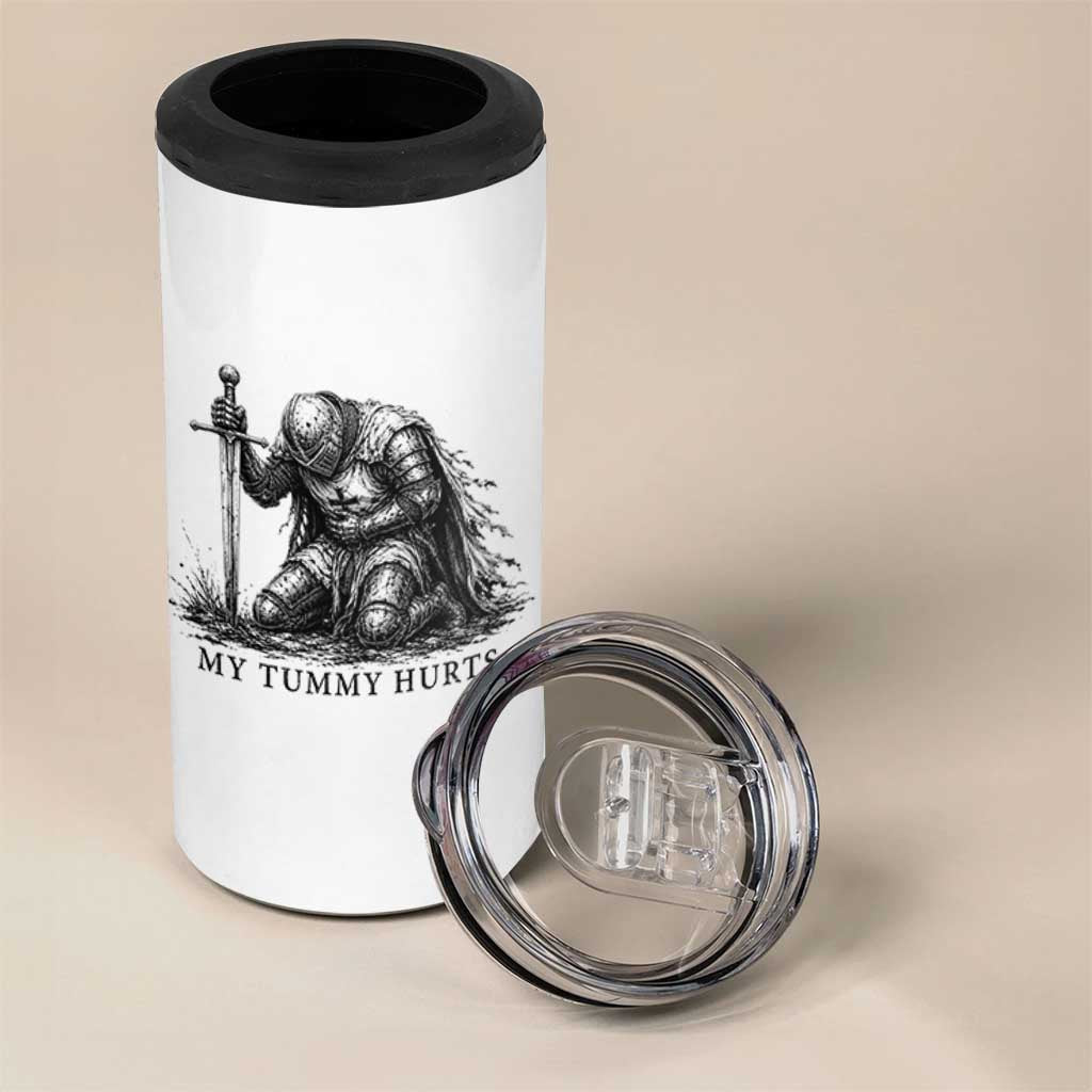 Tummy Hurts Funny Medieval Knight 4 in 1 Can Cooler Tumbler Dark Fantasy Meme