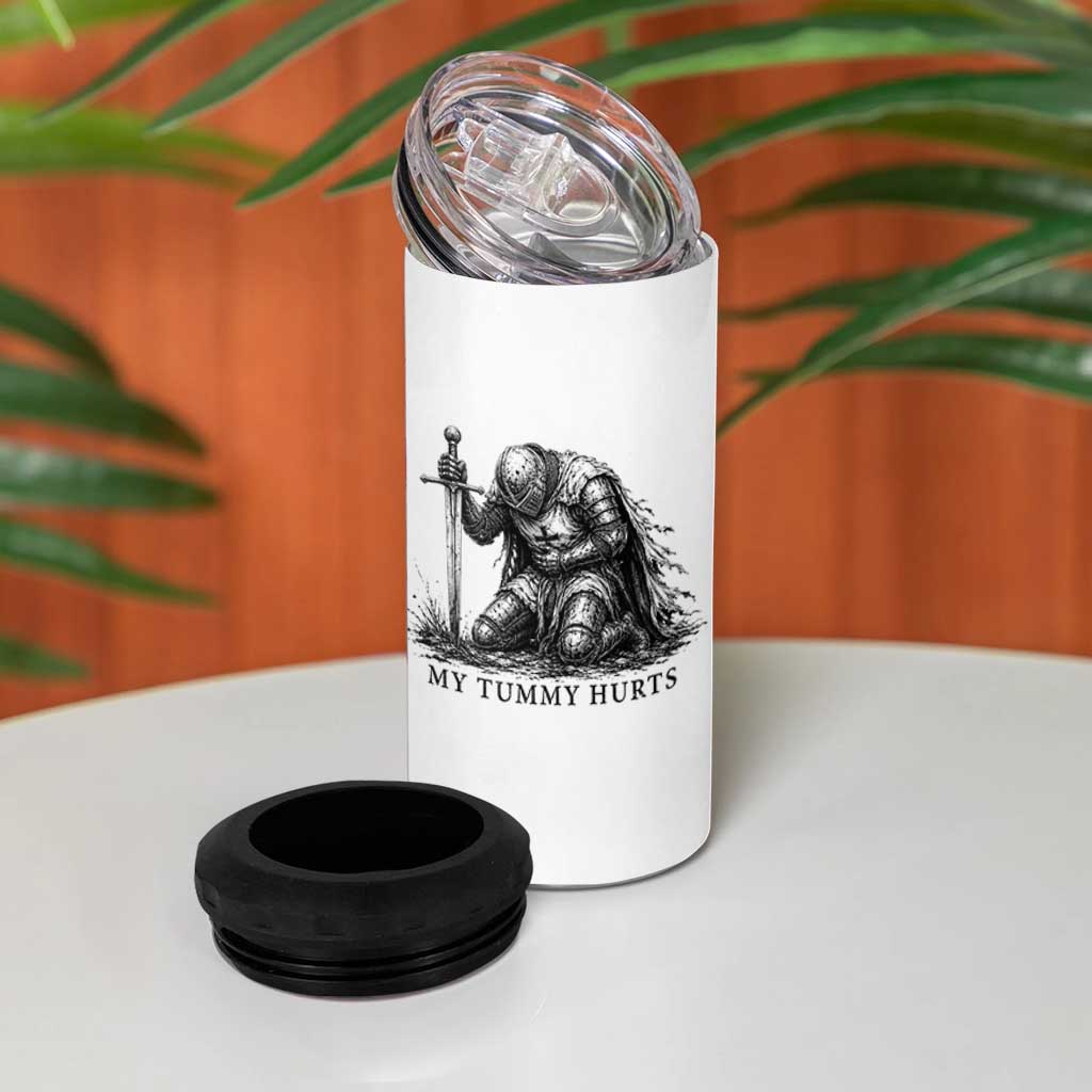 Tummy Hurts Funny Medieval Knight 4 in 1 Can Cooler Tumbler Dark Fantasy Meme