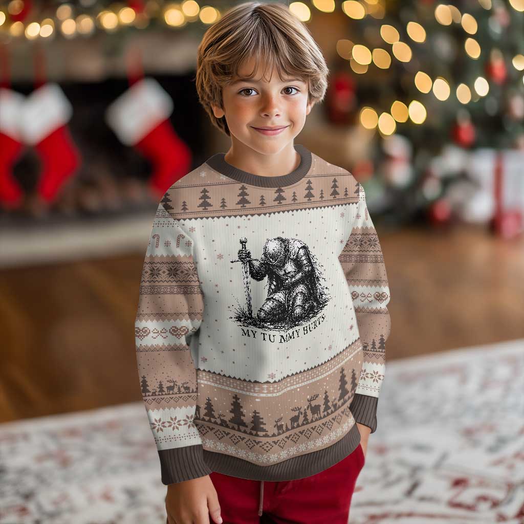 Tummy Hurts Funny Medieval Knight Ugly Christmas Sweater Dark Fantasy Meme