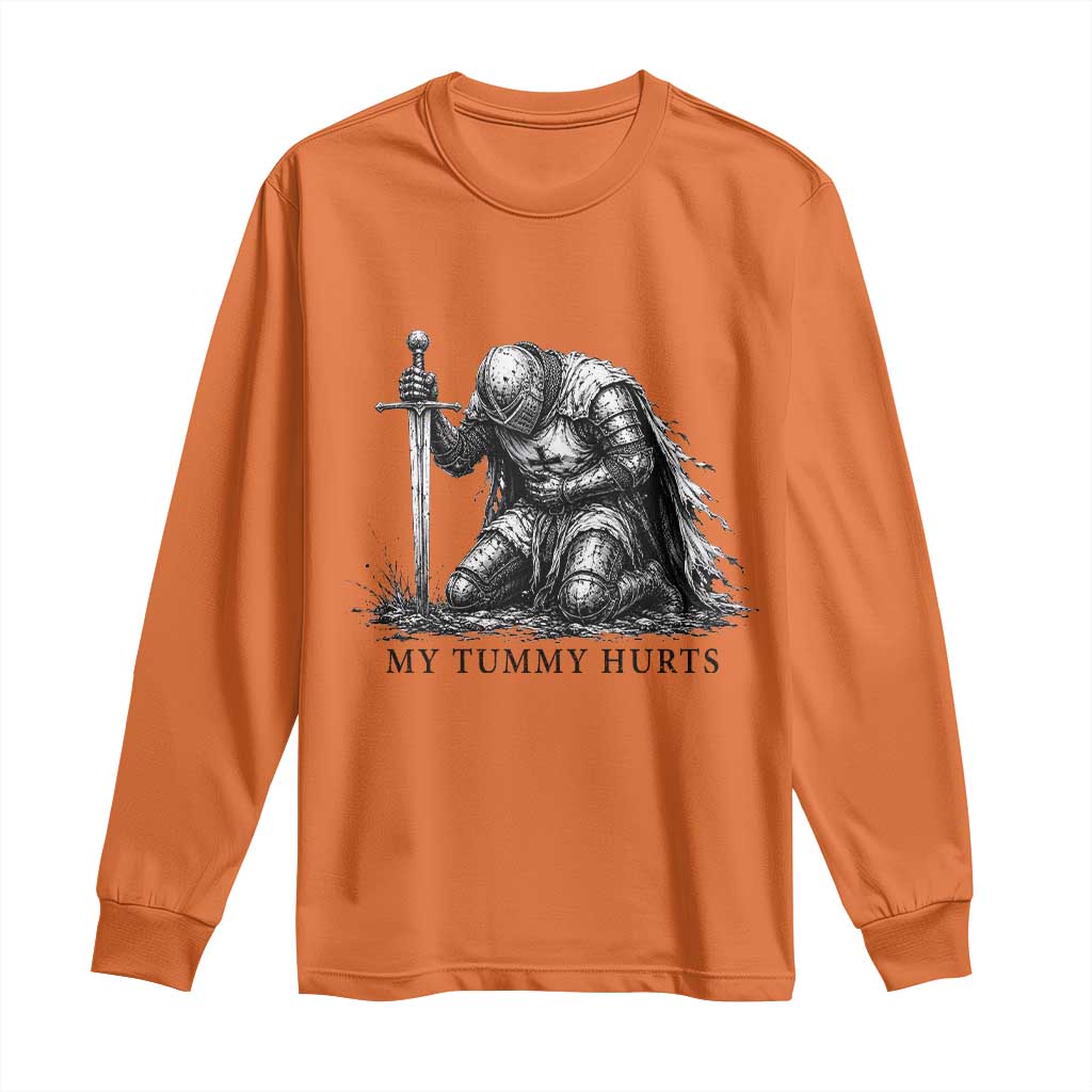 Tummy Hurts Funny Medieval Knight Long Sleeve Shirt Dark Fantasy Meme