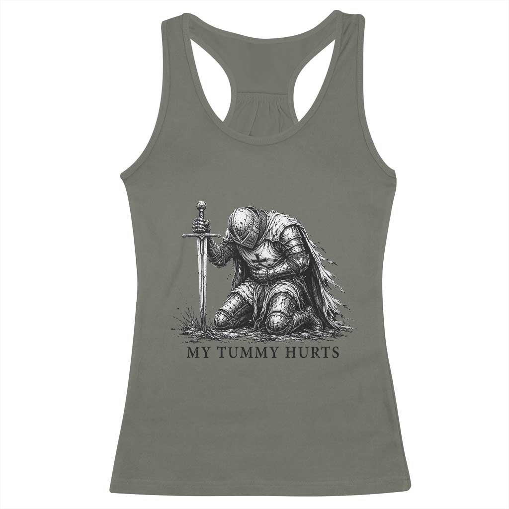 Tummy Hurts Funny Medieval Knight Racerback Tank Top Dark Fantasy Meme