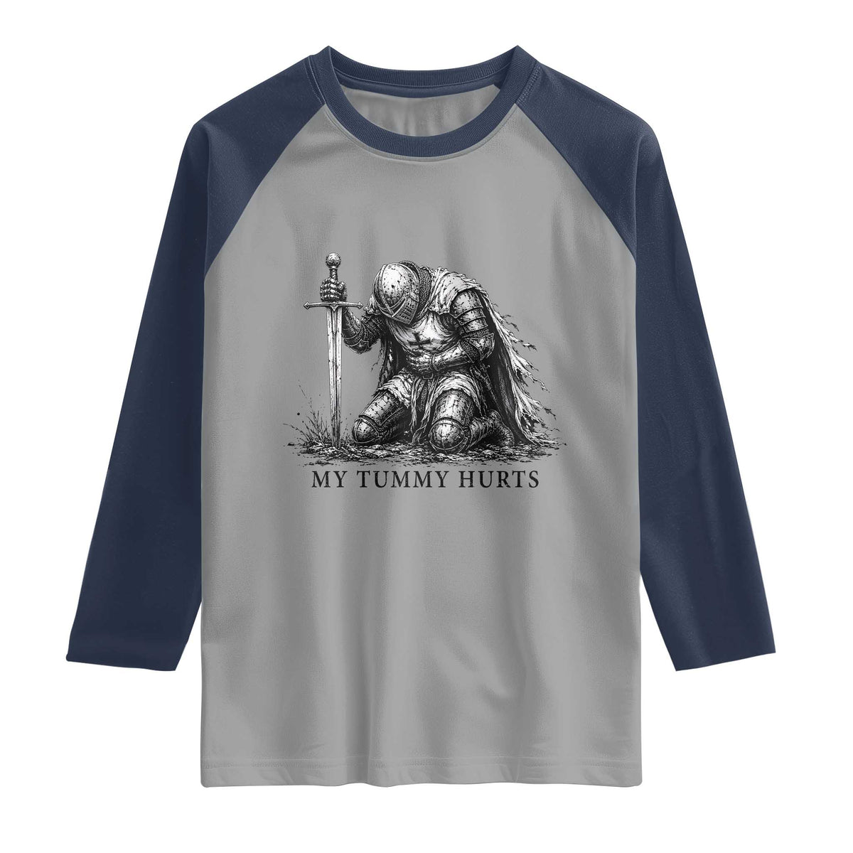 Tummy Hurts Funny Medieval Knight Raglan Shirt Dark Fantasy Meme