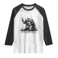 Tummy Hurts Funny Medieval Knight Raglan Shirt Dark Fantasy Meme