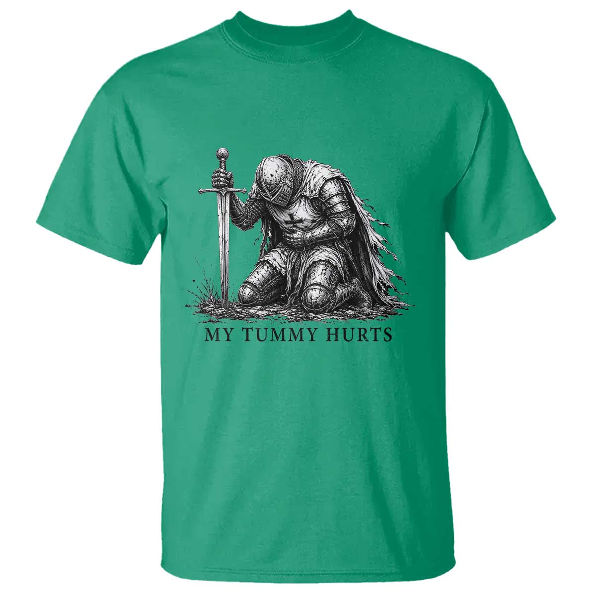 Tummy Hurts Funny Medieval Knight T Shirt Dark Fantasy Meme