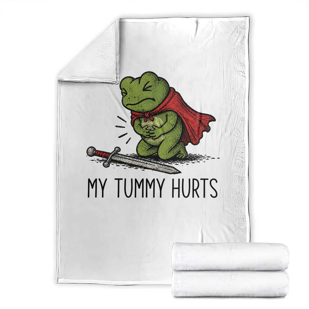 Tummy Hurts Funny Medieval Frog Throw Blanket Dark Fantasy Meme