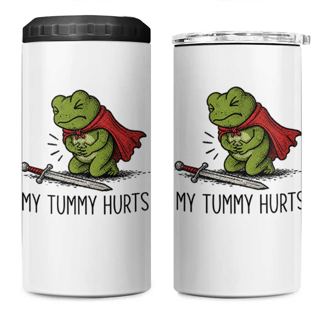Tummy Hurts Funny Medieval Frog 4 in 1 Can Cooler Tumbler Dark Fantasy Meme
