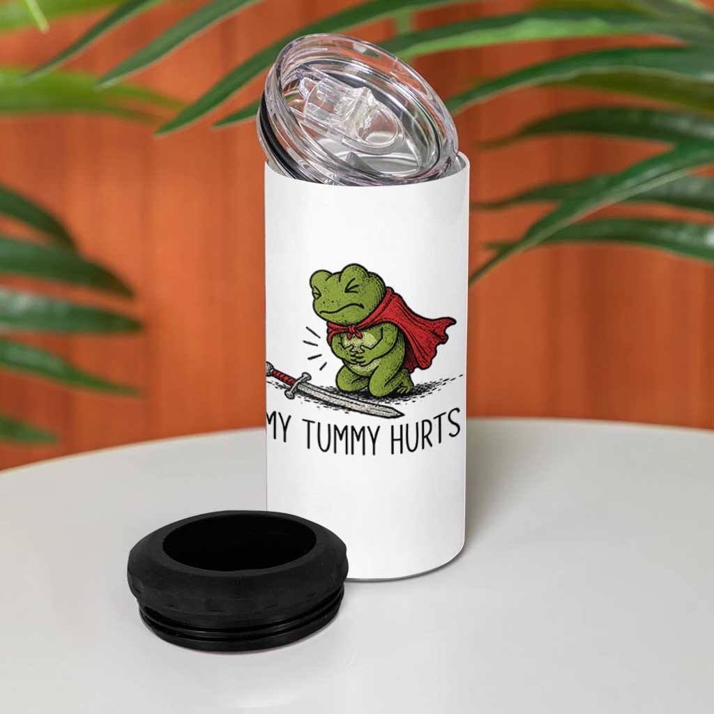 Tummy Hurts Funny Medieval Frog 4 in 1 Can Cooler Tumbler Dark Fantasy Meme