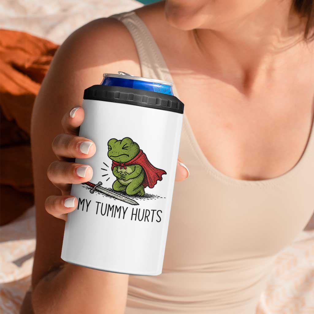 Tummy Hurts Funny Medieval Frog 4 in 1 Can Cooler Tumbler Dark Fantasy Meme