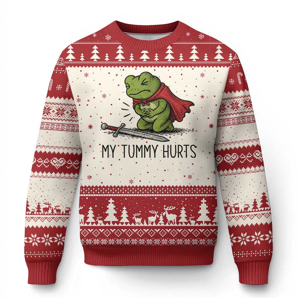 Tummy Hurts Funny Medieval Frog Ugly Christmas Sweater Dark Fantasy Meme
