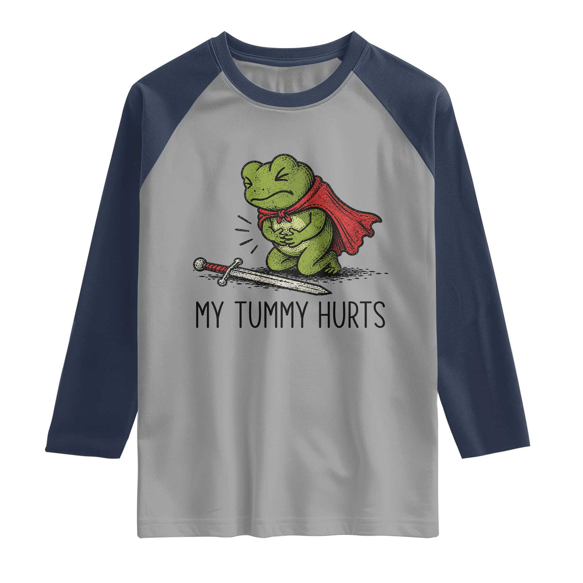Tummy Hurts Funny Medieval Frog Raglan Shirt Dark Fantasy Meme