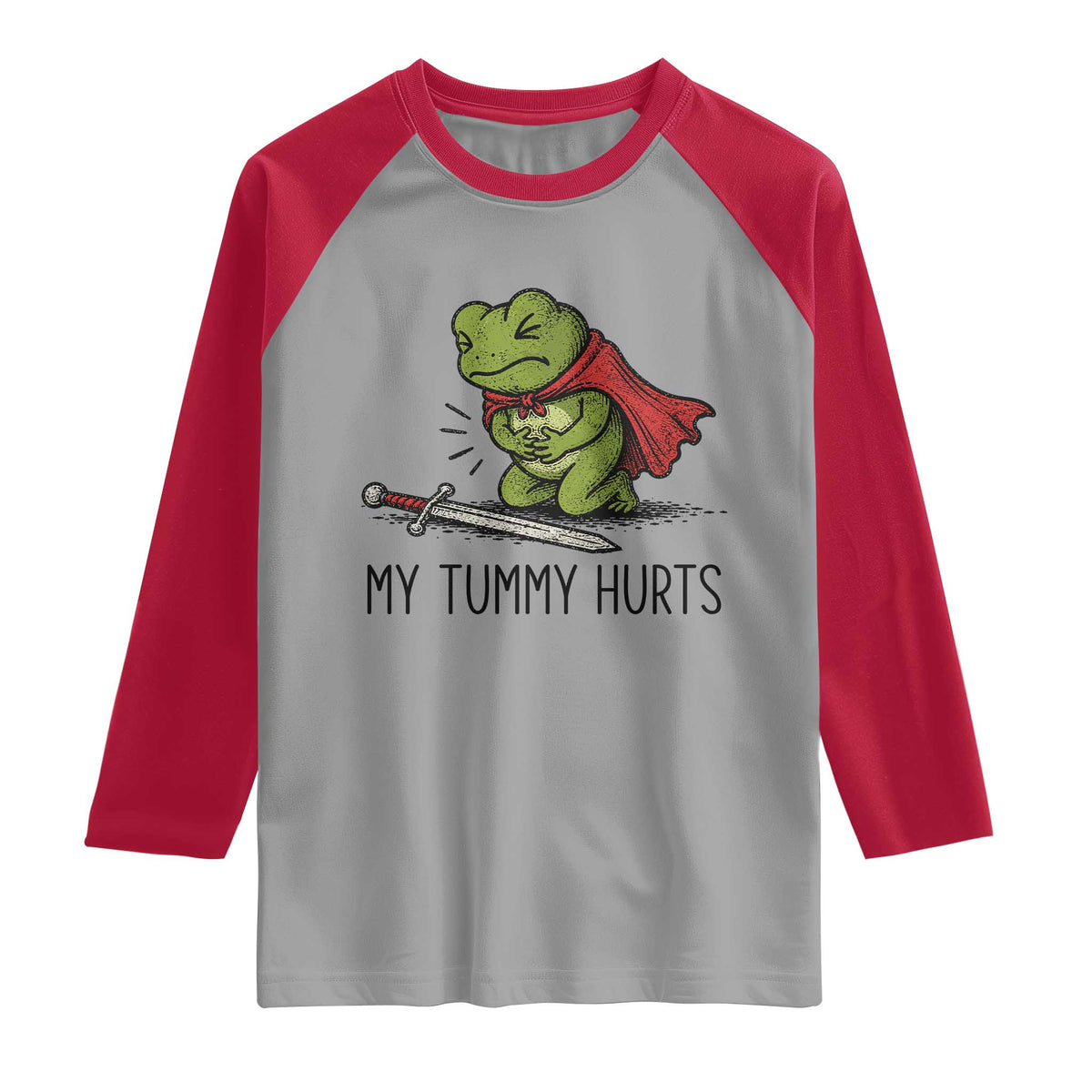 Tummy Hurts Funny Medieval Frog Raglan Shirt Dark Fantasy Meme