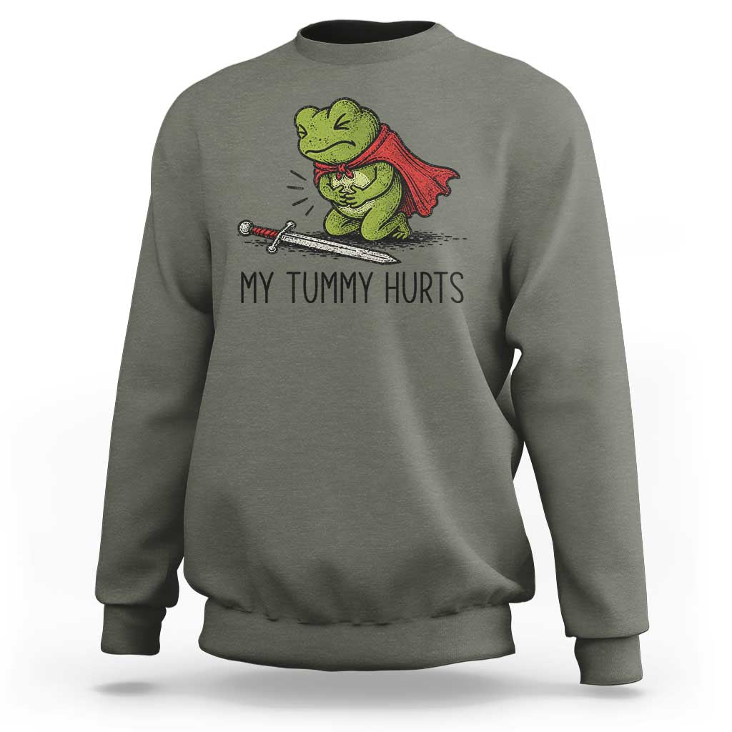 Tummy Hurts Funny Medieval Frog Sweatshirt Dark Fantasy Meme