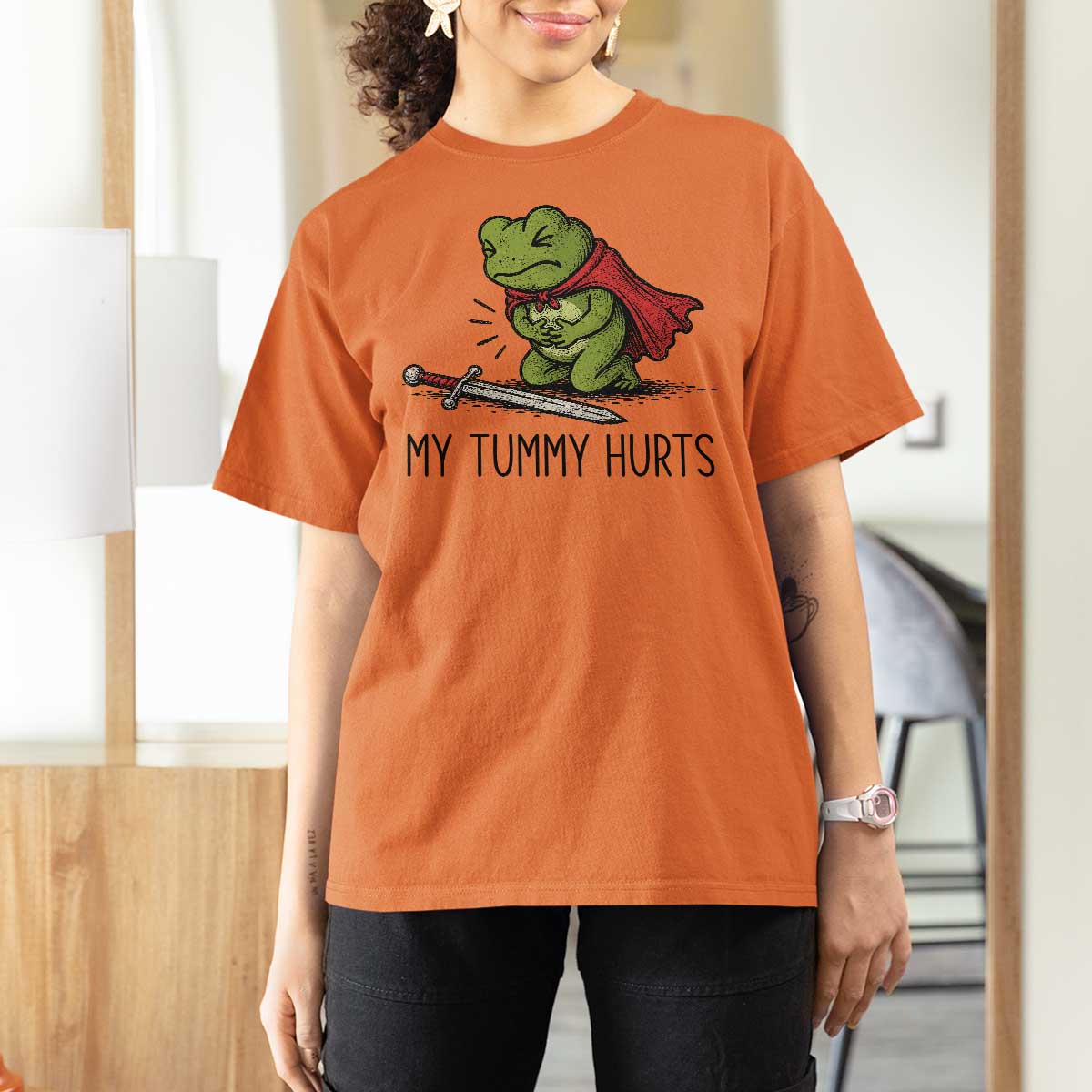 Tummy Hurts Funny Medieval Frog T Shirt For Women Dark Fantasy Meme