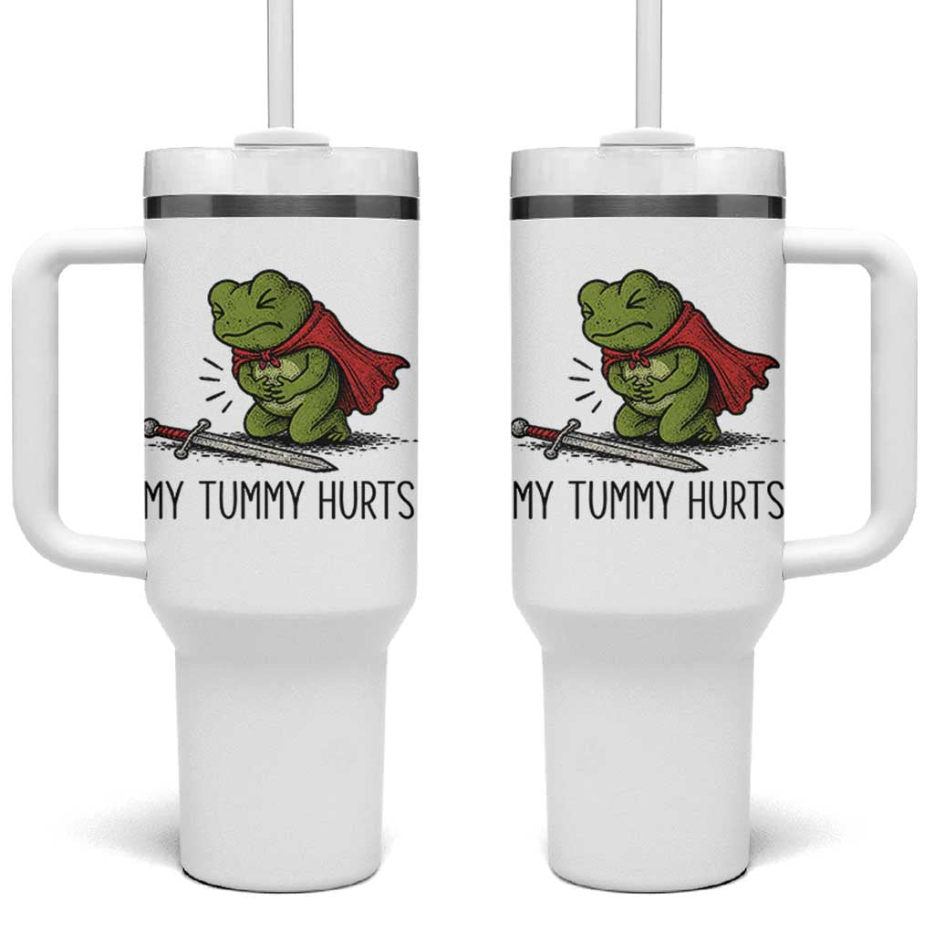 Tummy Hurts Funny Medieval Frog Tumbler With Handle Dark Fantasy Meme