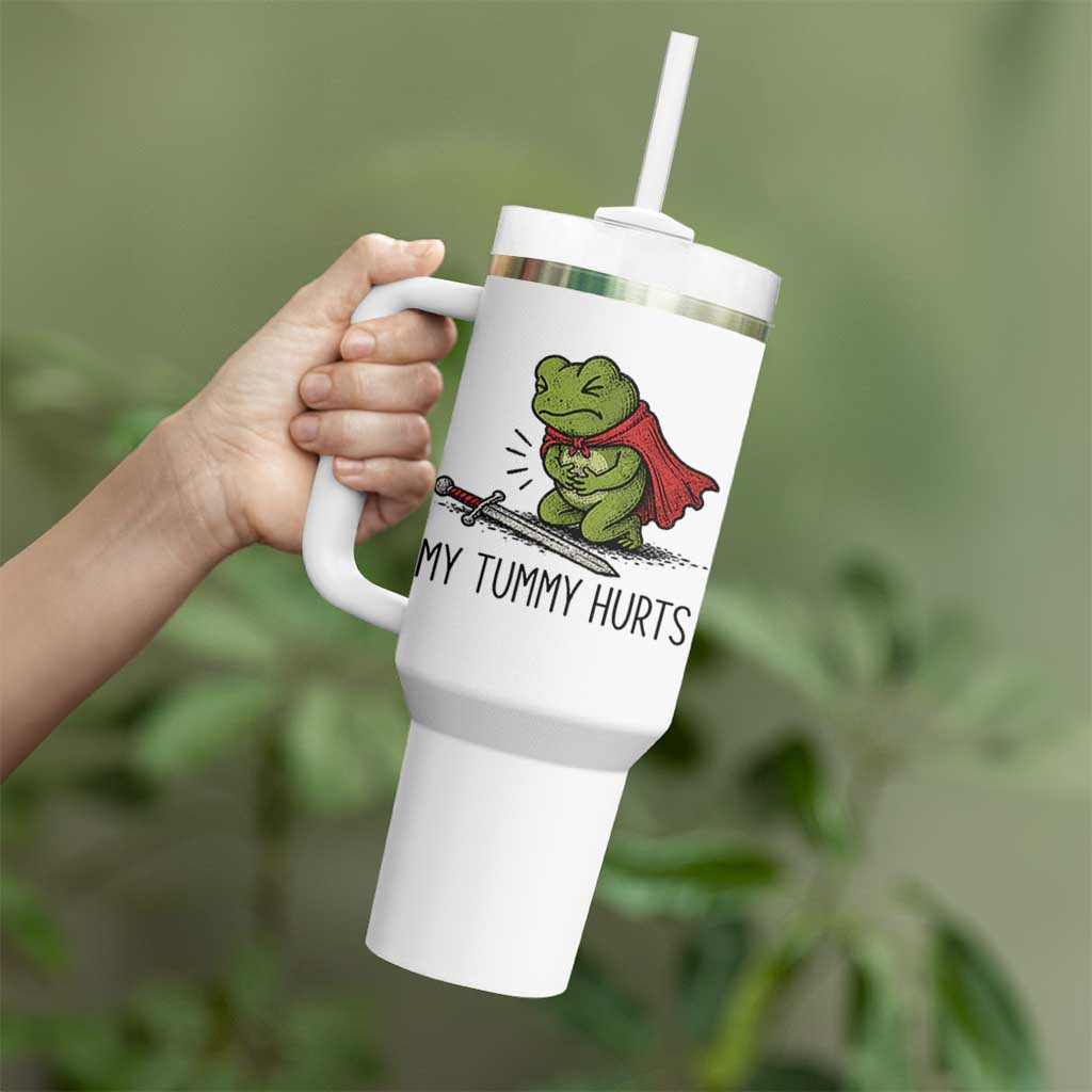 Tummy Hurts Funny Medieval Frog Tumbler With Handle Dark Fantasy Meme