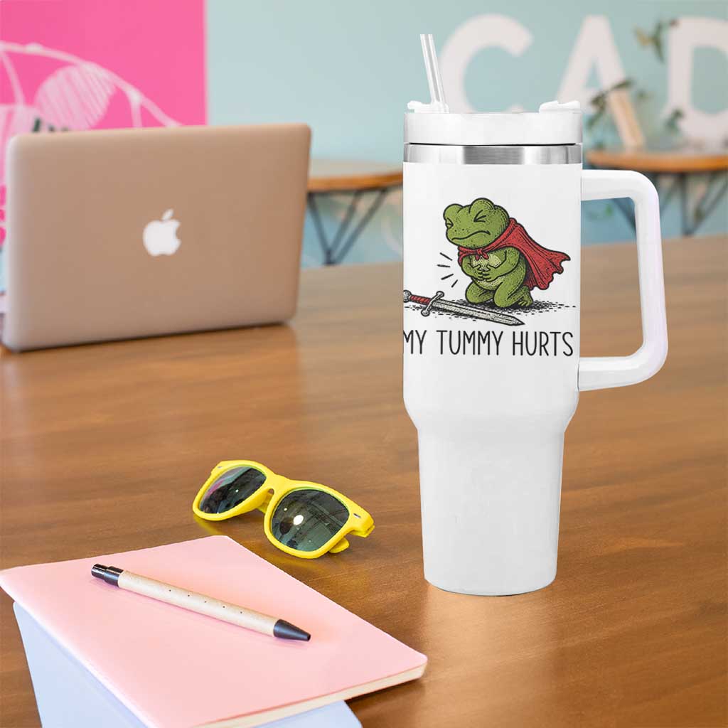 Tummy Hurts Funny Medieval Frog Tumbler With Handle Dark Fantasy Meme