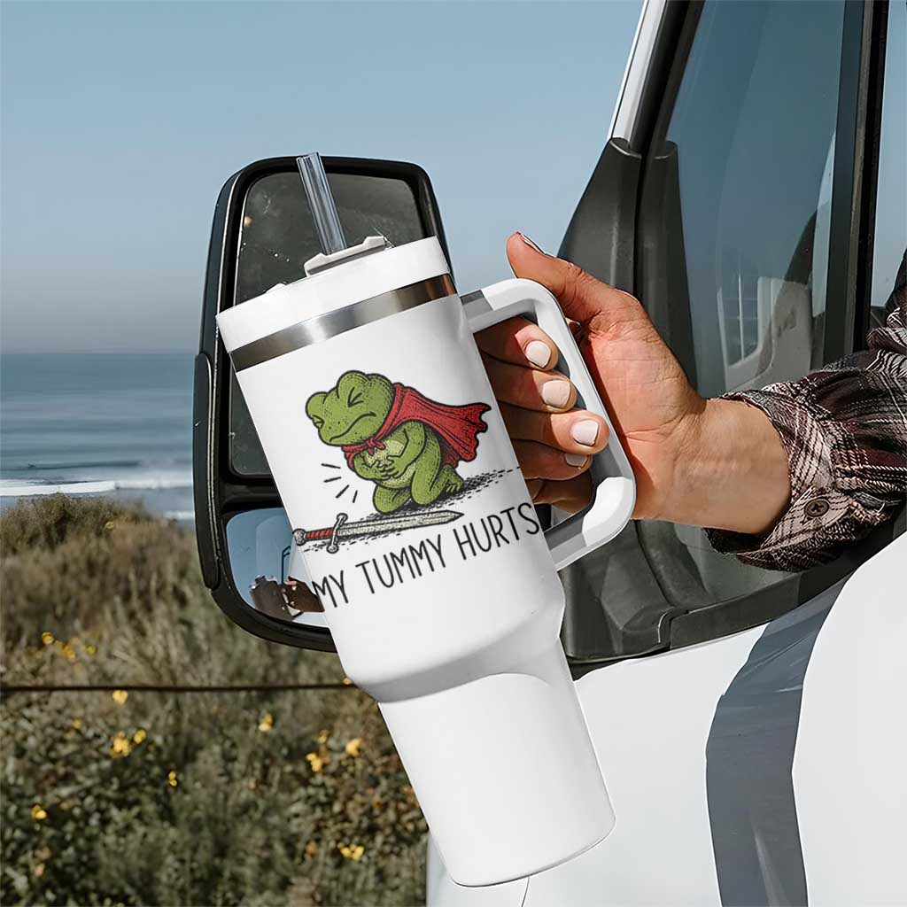 Tummy Hurts Funny Medieval Frog Tumbler With Handle Dark Fantasy Meme