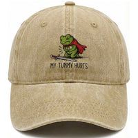 Tummy Hurts Funny Medieval Frog Washed Cotton Baseball Cap Dark Fantasy Meme