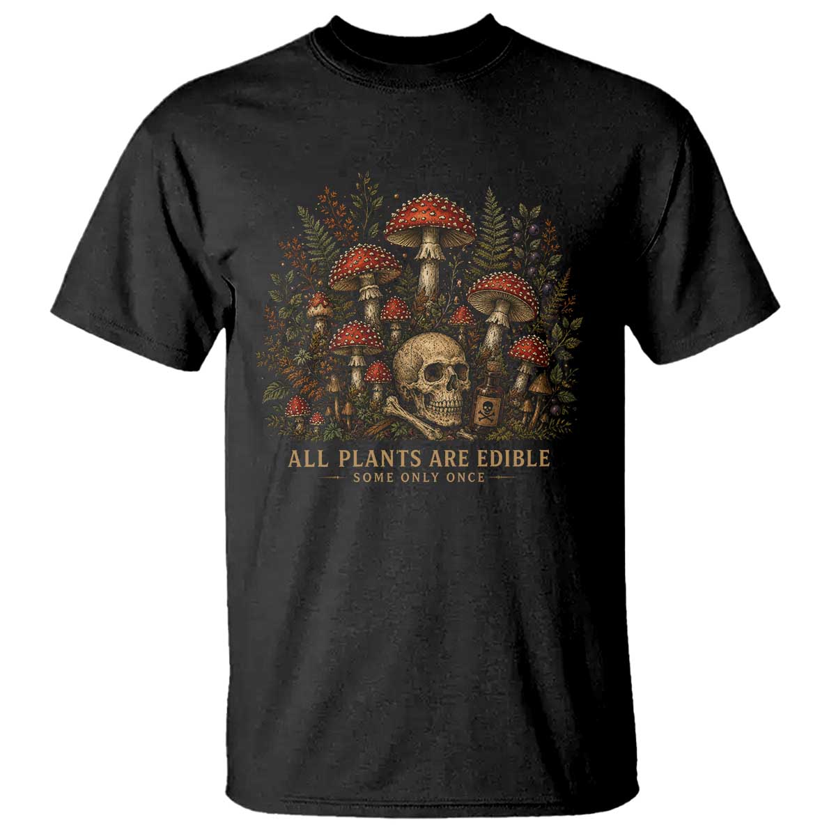 All Plants Are Edible Some Only Once T Shirt Vintage Mushroom Skull Gothic Plant Lover