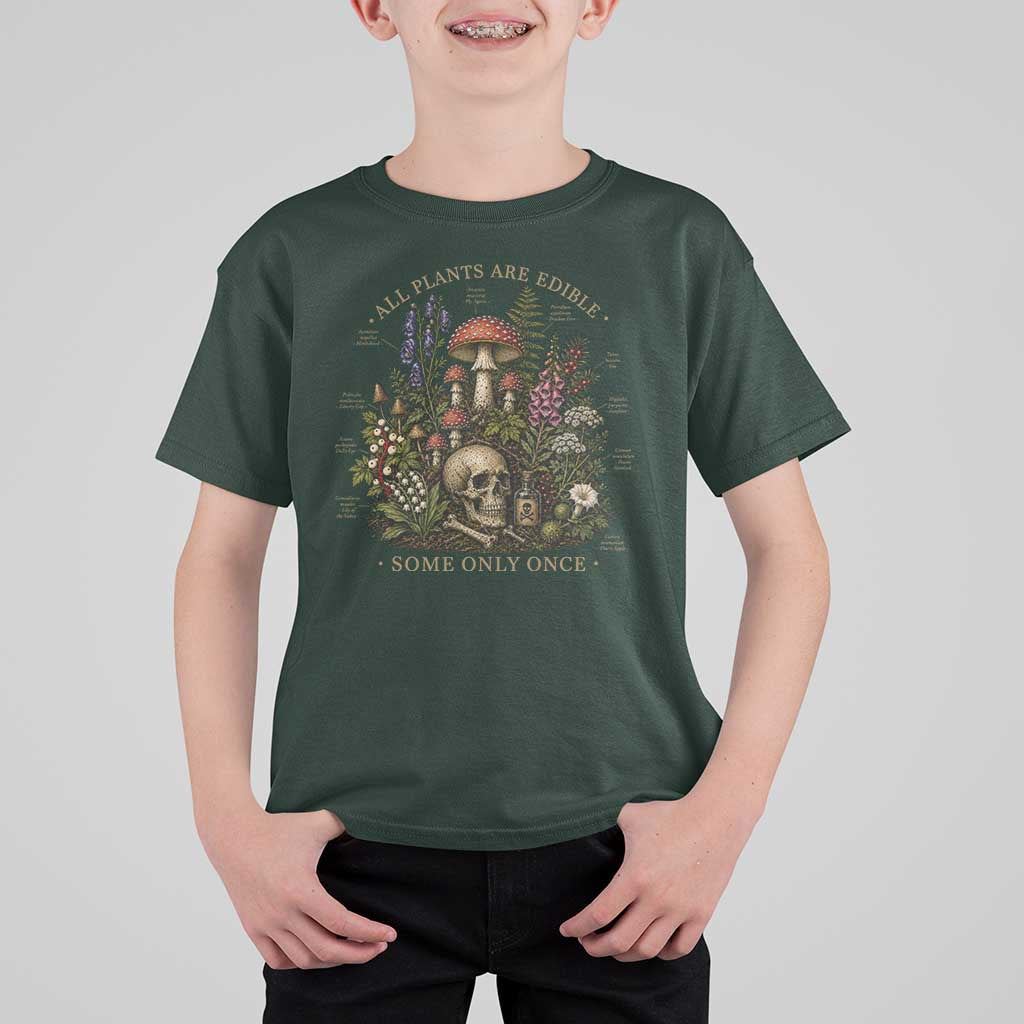 All Plants Are Edible Some Only Once T Shirt For Kid Vintage Botanical Mushroom Skull Gothic Plant Lover