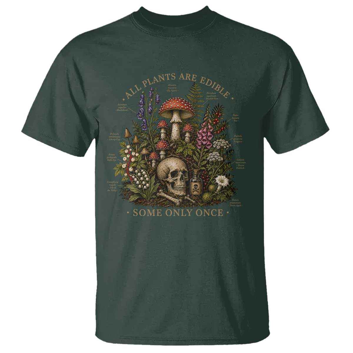 All Plants Are Edible Some Only Once T Shirt Vintage Botanical Mushroom Skull Gothic Plant Lover