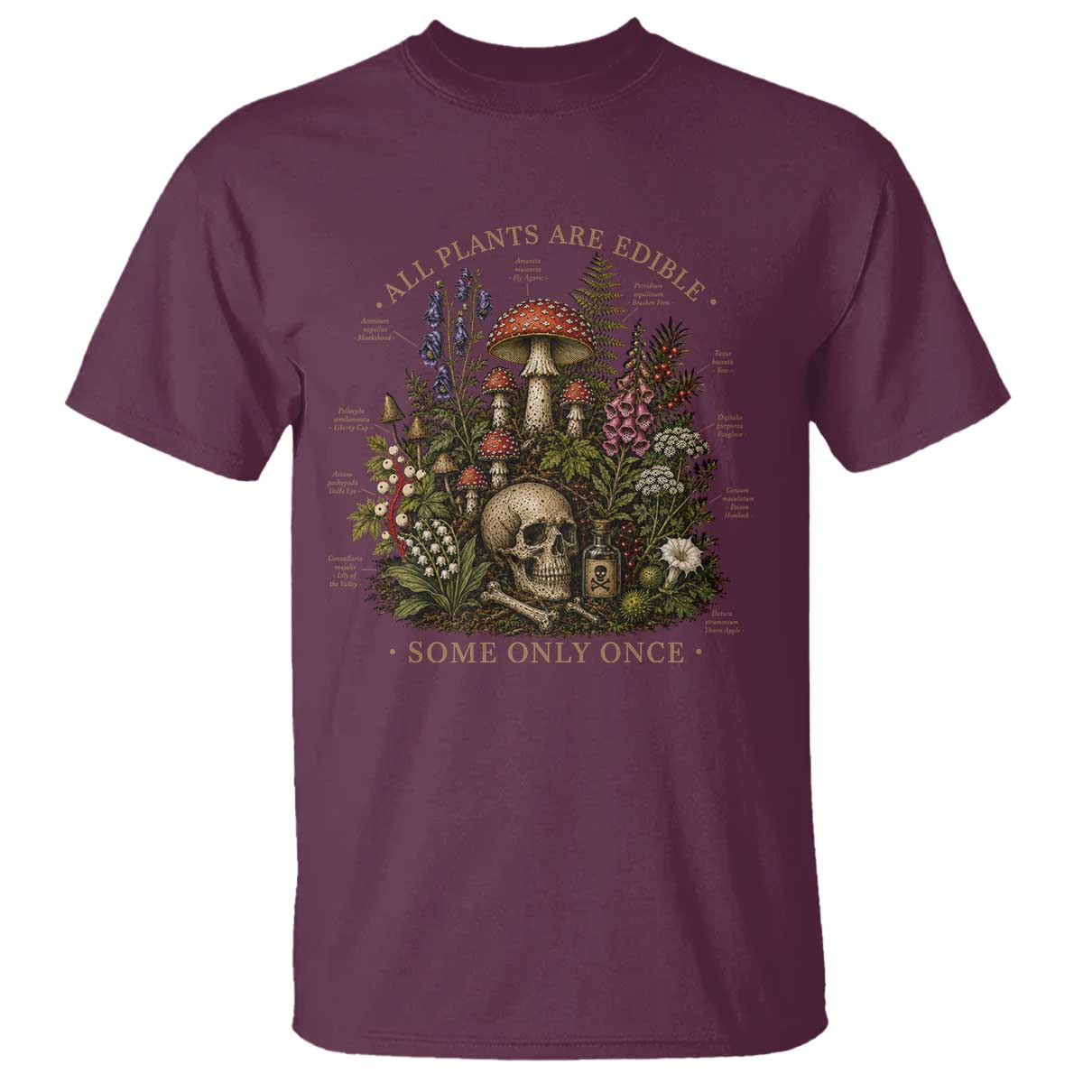 All Plants Are Edible Some Only Once T Shirt Vintage Botanical Mushroom Skull Gothic Plant Lover