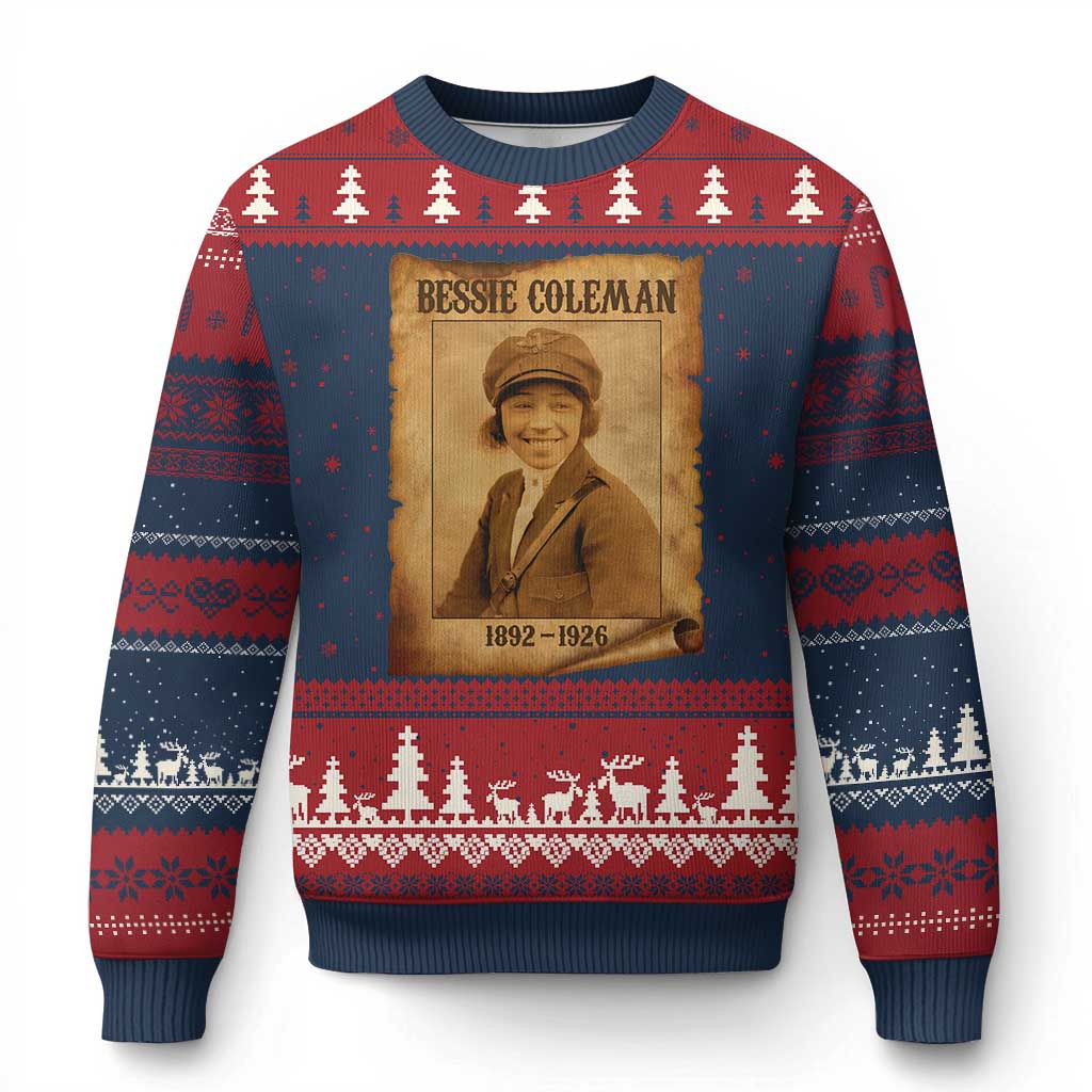 Bessie Coleman First African American Female Pilot Ugly Christmas Sweater Black History - Wonder Print Shop