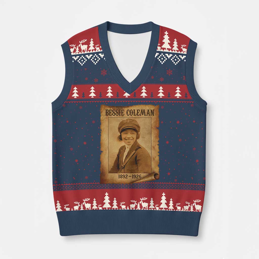 Bessie Coleman First African American Female Pilot V-Neck Knit Sweater Vest Black History - Wonder Print Shop