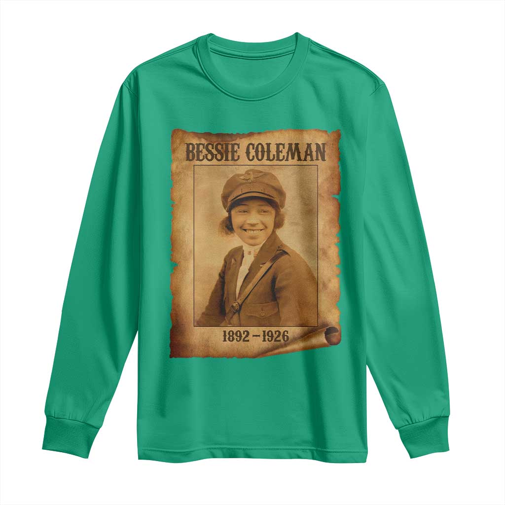 Bessie Coleman First African American Female Pilot Long Sleeve Shirt Black History - Wonder Print Shop