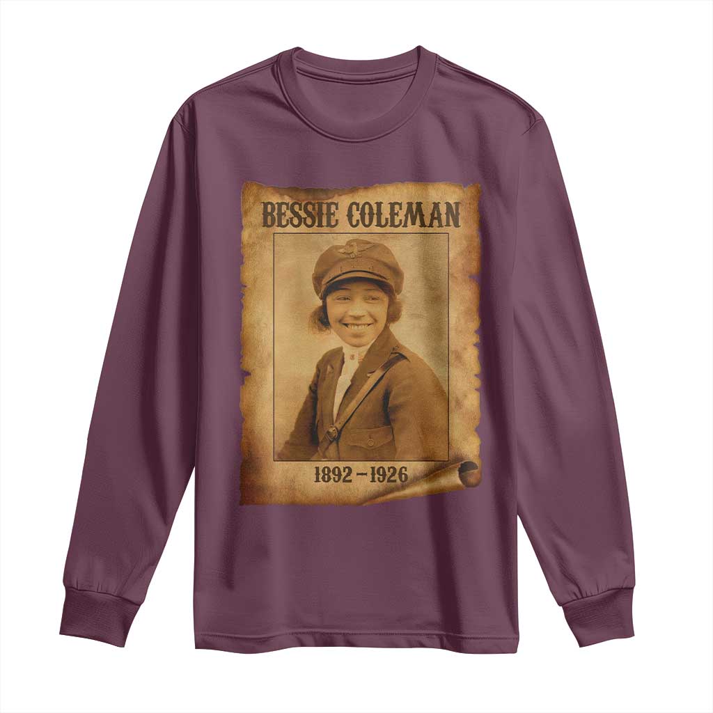Bessie Coleman First African American Female Pilot Long Sleeve Shirt Black History - Wonder Print Shop
