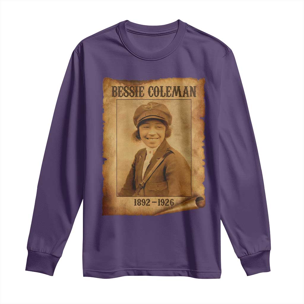 Bessie Coleman First African American Female Pilot Long Sleeve Shirt Black History - Wonder Print Shop