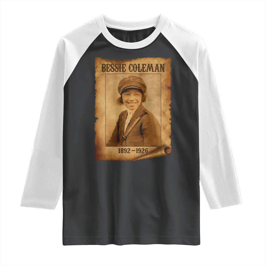 Bessie Coleman First African American Female Pilot Raglan Shirt Black History - Wonder Print Shop