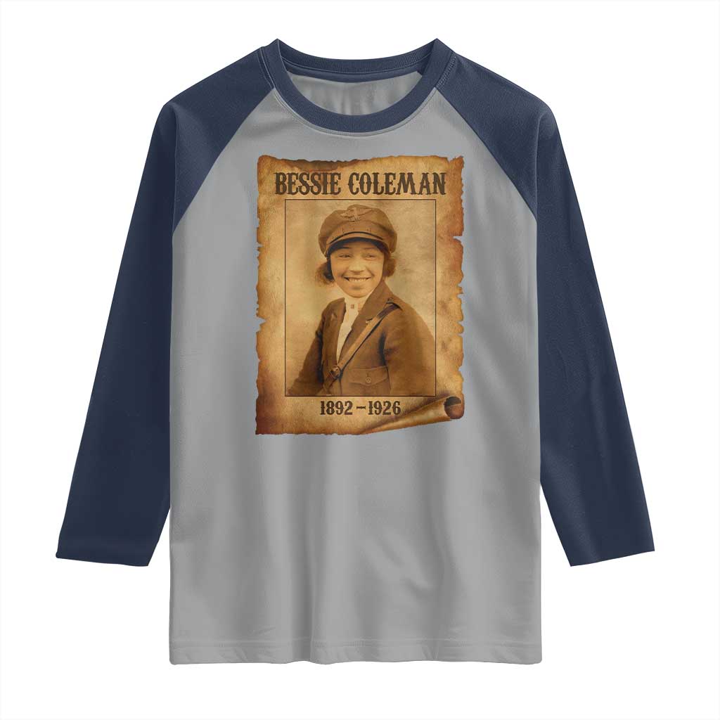 Bessie Coleman First African American Female Pilot Raglan Shirt Black History - Wonder Print Shop