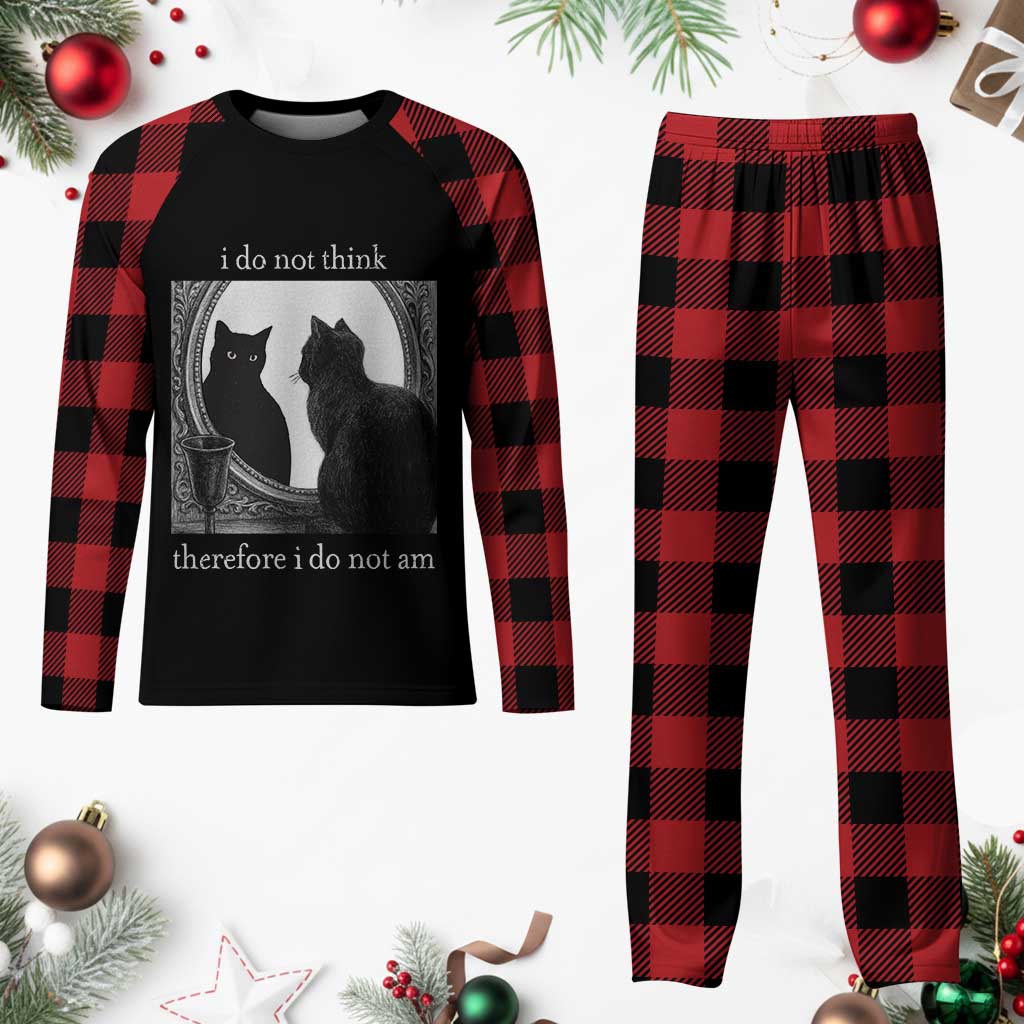 Funny Cat Plaid Pajama Set I Do Not Think Therefore I Do Not Am Goth Emo Grunge Witchy - Wonder Print Shop