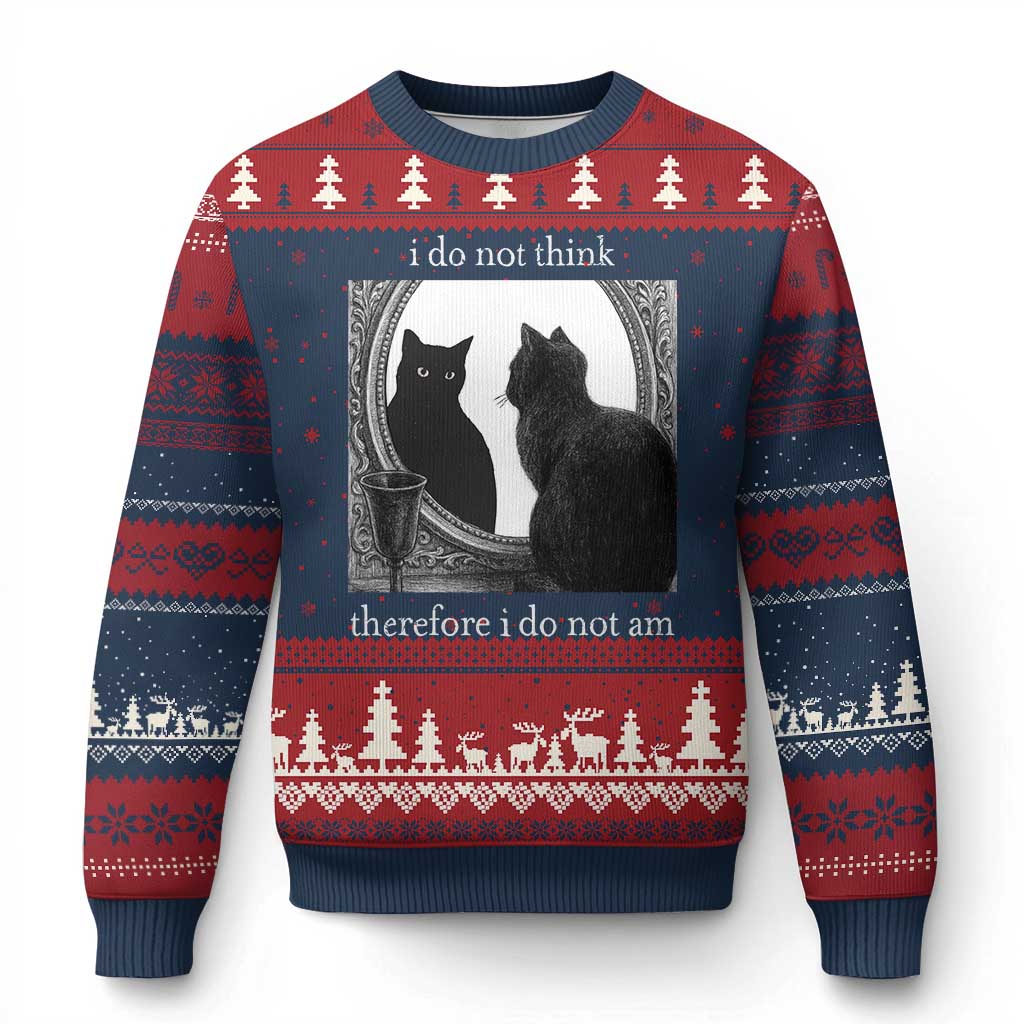 Funny Cat Ugly Christmas Sweater I Do Not Think Therefore I Do Not Am Goth Emo Grunge Witchy - Wonder Print Shop