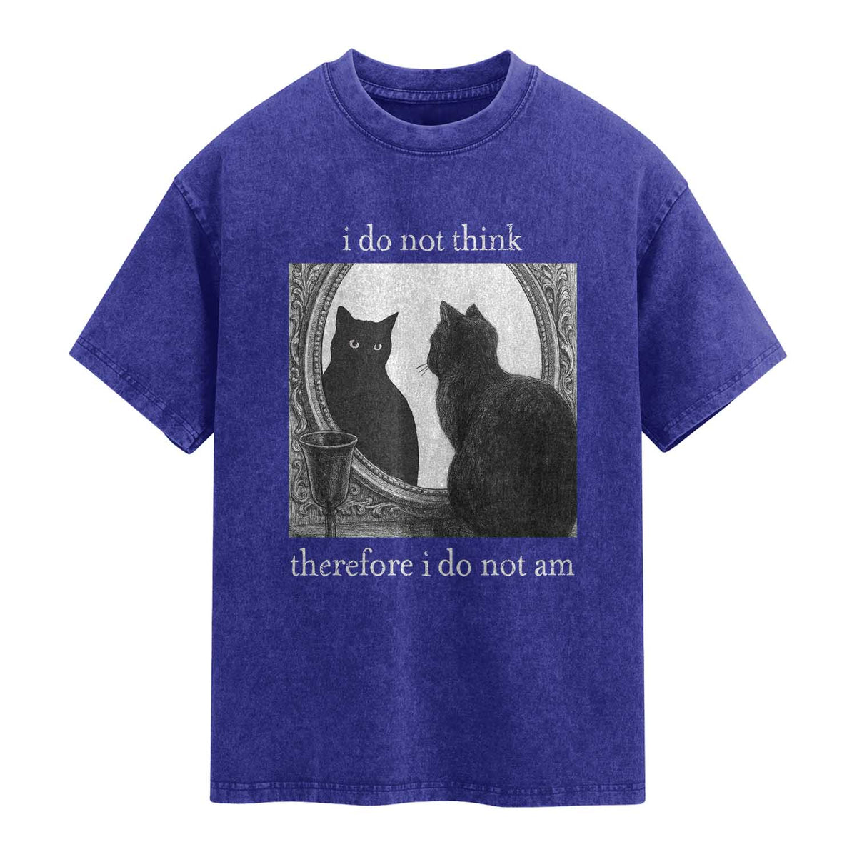 Funny Cat Washed Cotton T-Shirt I Do Not Think Therefore I Do Not Am Goth Emo Grunge Witchy