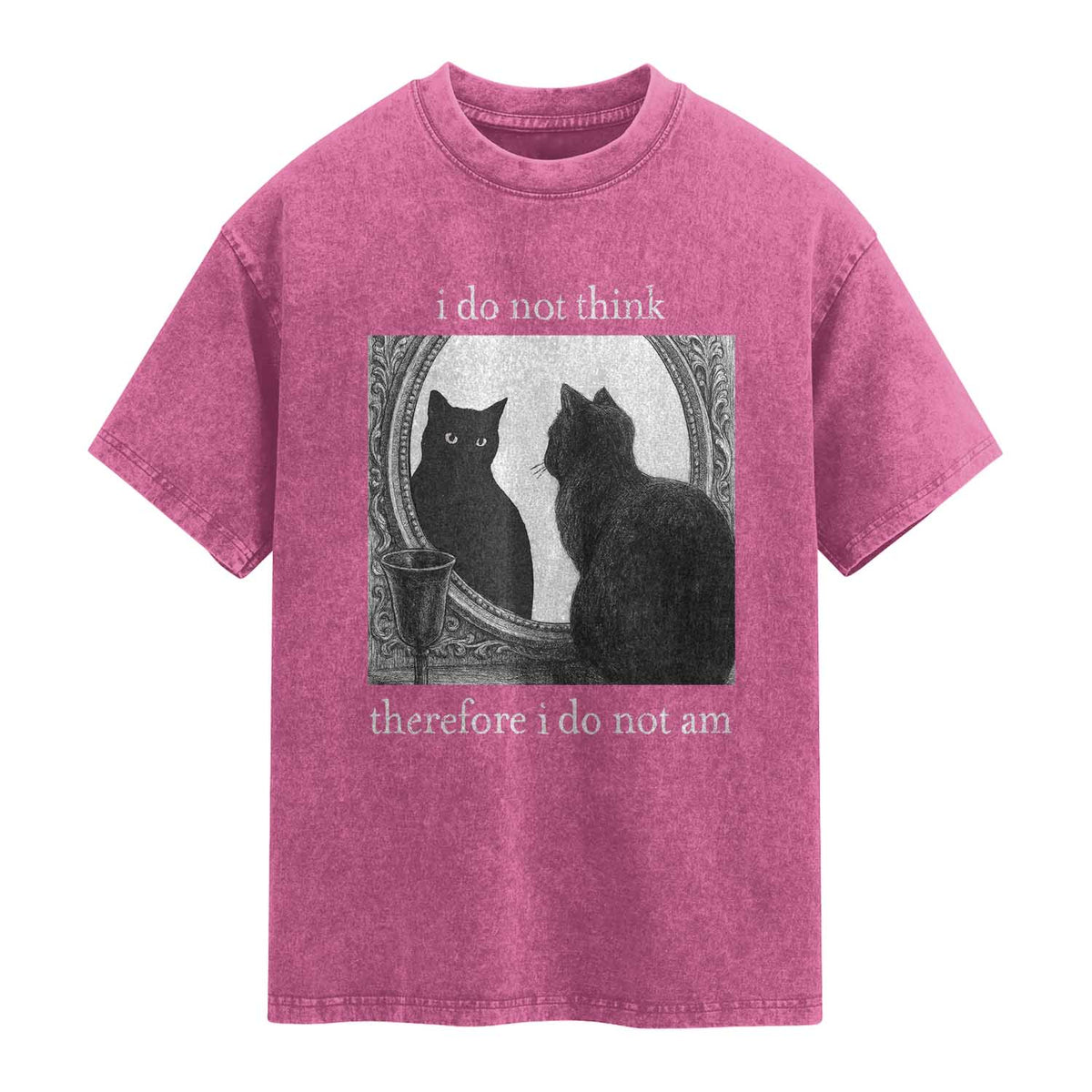 Funny Cat Washed Cotton T-Shirt I Do Not Think Therefore I Do Not Am Goth Emo Grunge Witchy