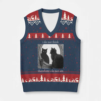 Funny Cat V-Neck Knit Sweater Vest I Do Not Think Therefore I Do Not Am Goth Emo Grunge Witchy - Wonder Print Shop