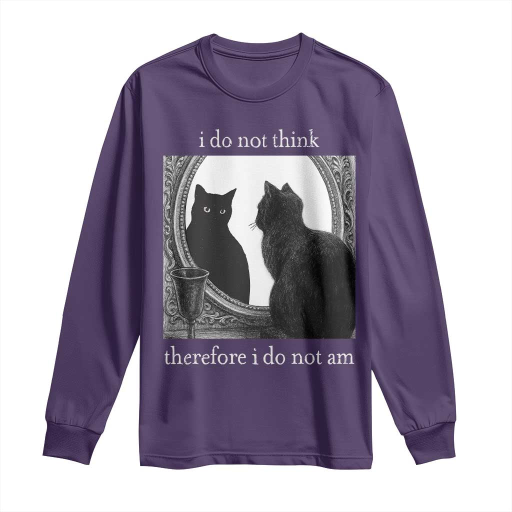 Funny Cat Long Sleeve Shirt I Do Not Think Therefore I Do Not Am Goth Emo Grunge Witchy - Wonder Print Shop