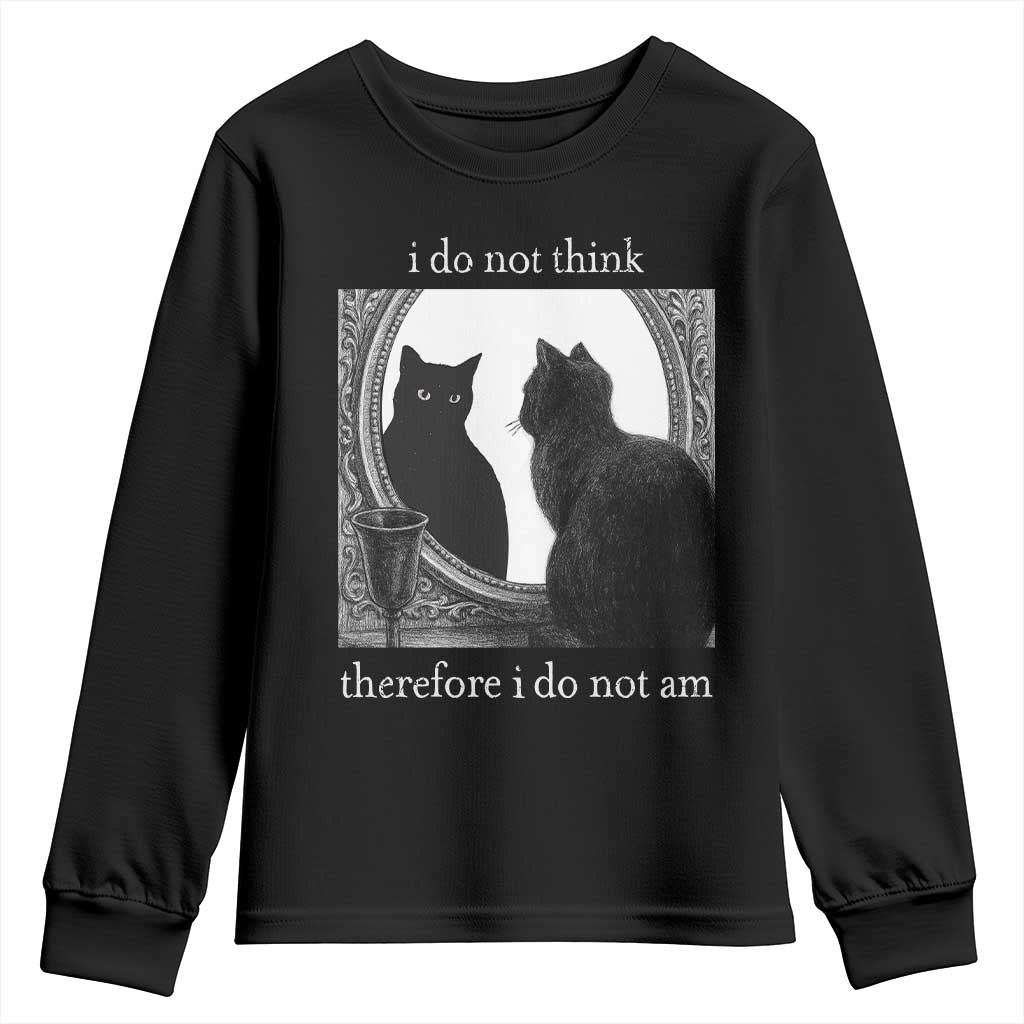 Funny Cat Youth Sweatshirt I Do Not Think Therefore I Do Not Am Goth Emo Grunge Witchy - Wonder Print Shop