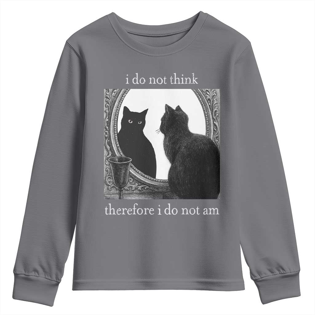 Funny Cat Youth Sweatshirt I Do Not Think Therefore I Do Not Am Goth Emo Grunge Witchy - Wonder Print Shop