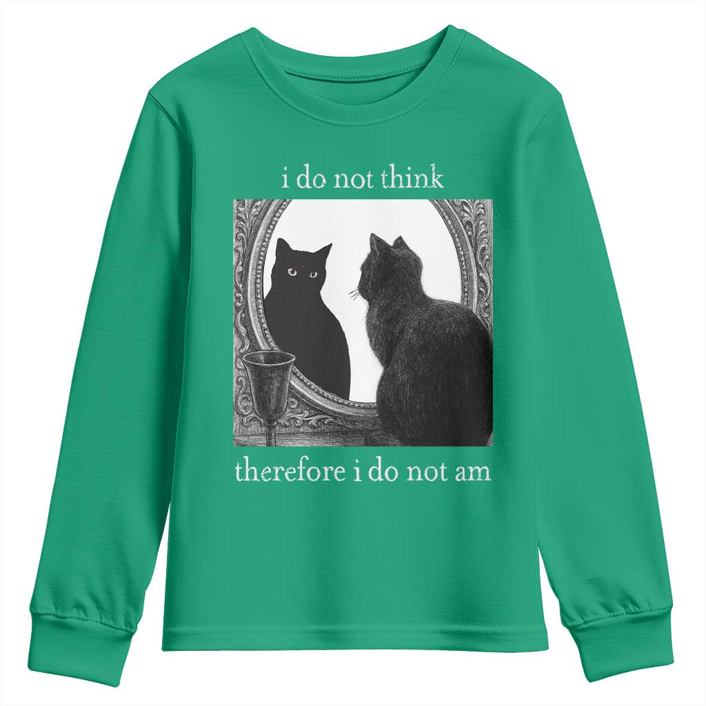 Funny Cat Youth Sweatshirt I Do Not Think Therefore I Do Not Am Goth Emo Grunge Witchy - Wonder Print Shop