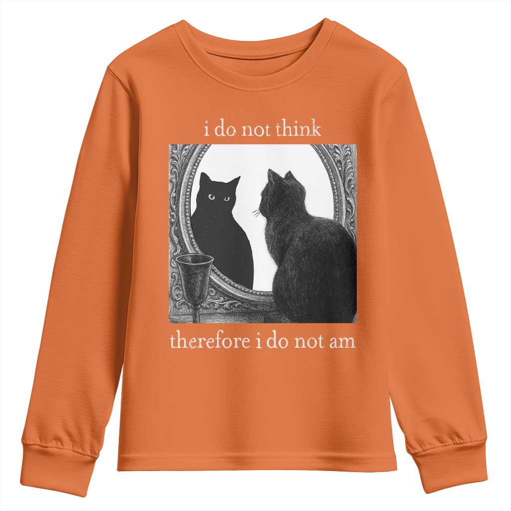 Funny Cat Youth Sweatshirt I Do Not Think Therefore I Do Not Am Goth Emo Grunge Witchy - Wonder Print Shop