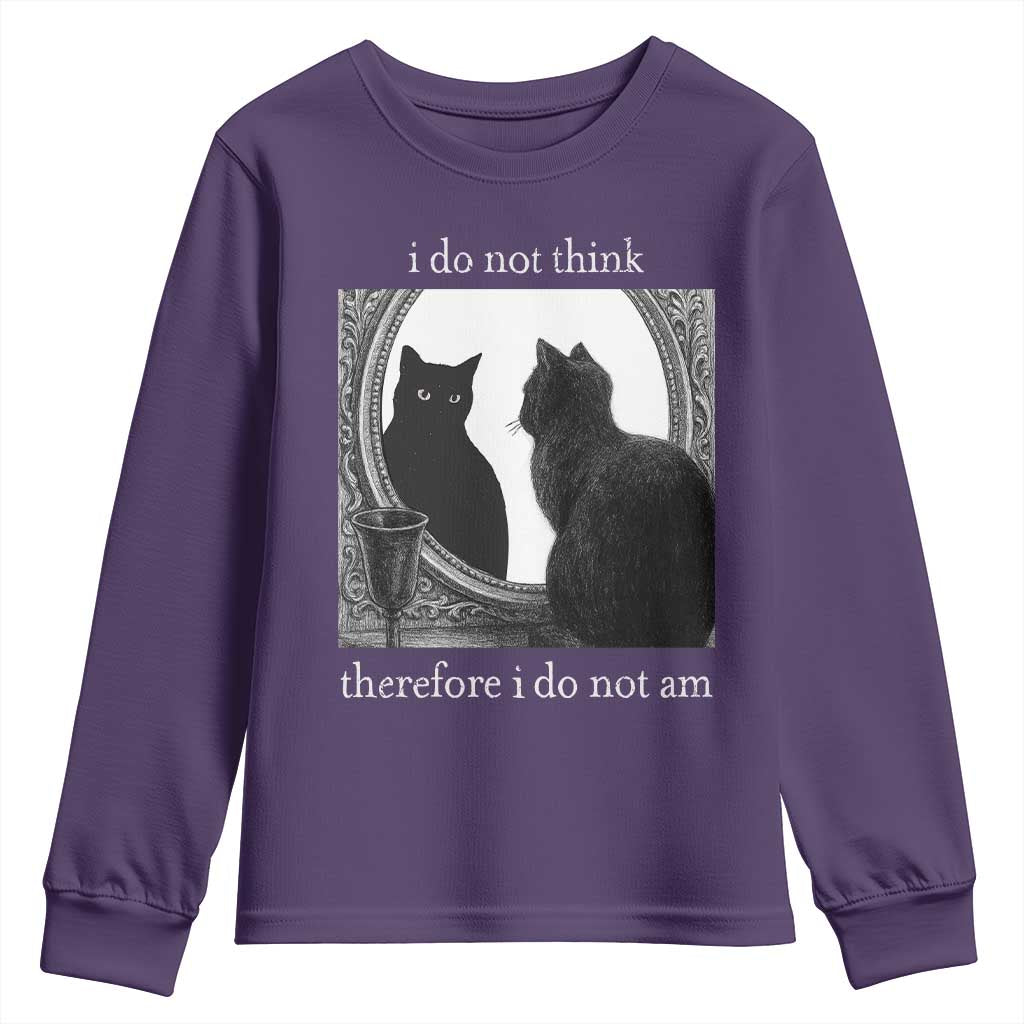 Funny Cat Youth Sweatshirt I Do Not Think Therefore I Do Not Am Goth Emo Grunge Witchy - Wonder Print Shop