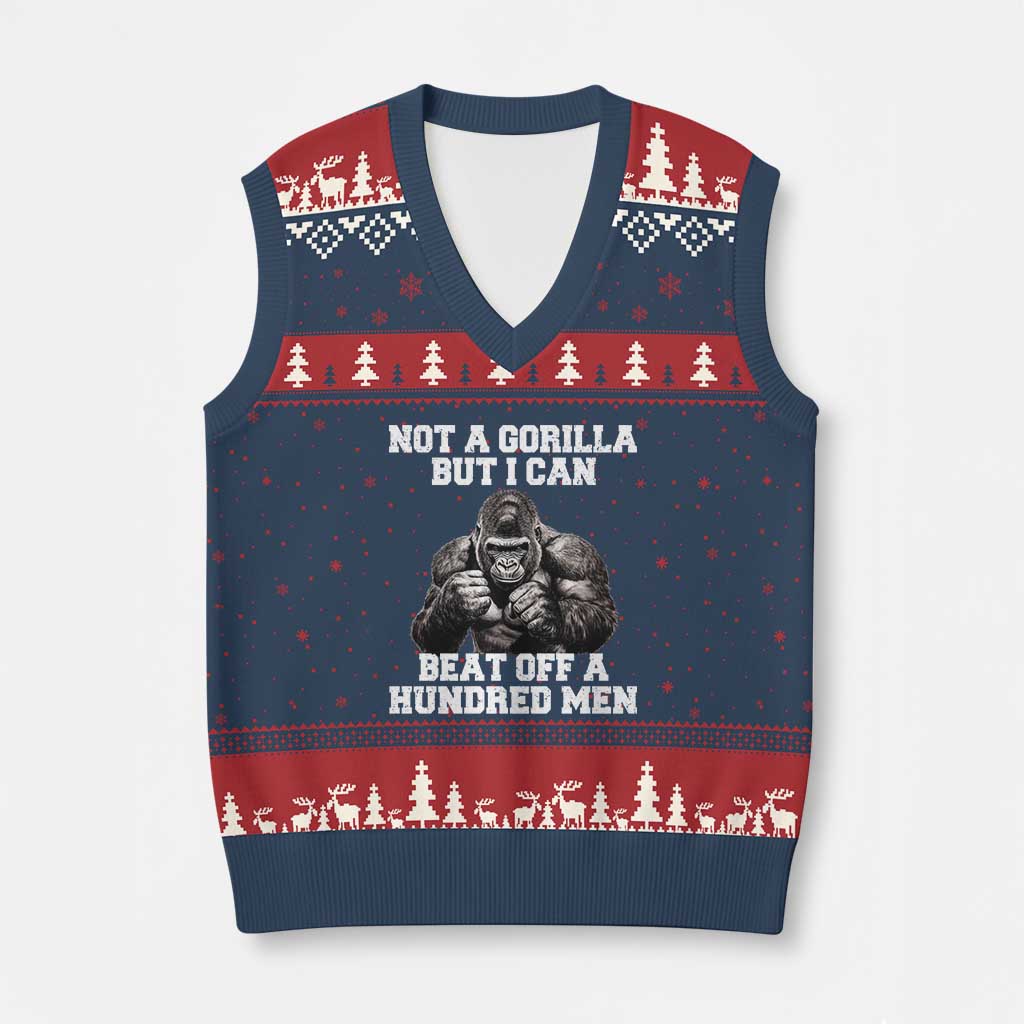 Funny Internet Meme V-Neck Knit Sweater Vest Not A Gorilla But I Can Beat Off 100 Men - Wonder Print Shop