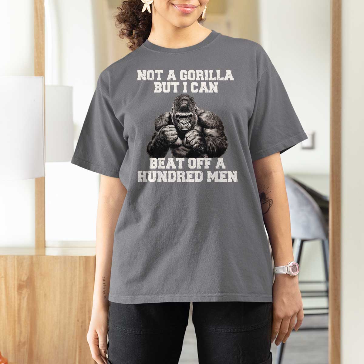 Funny Internet Meme T Shirt For Women Not A Gorilla But I Can Beat Off 100 Men - Wonder Print Shop